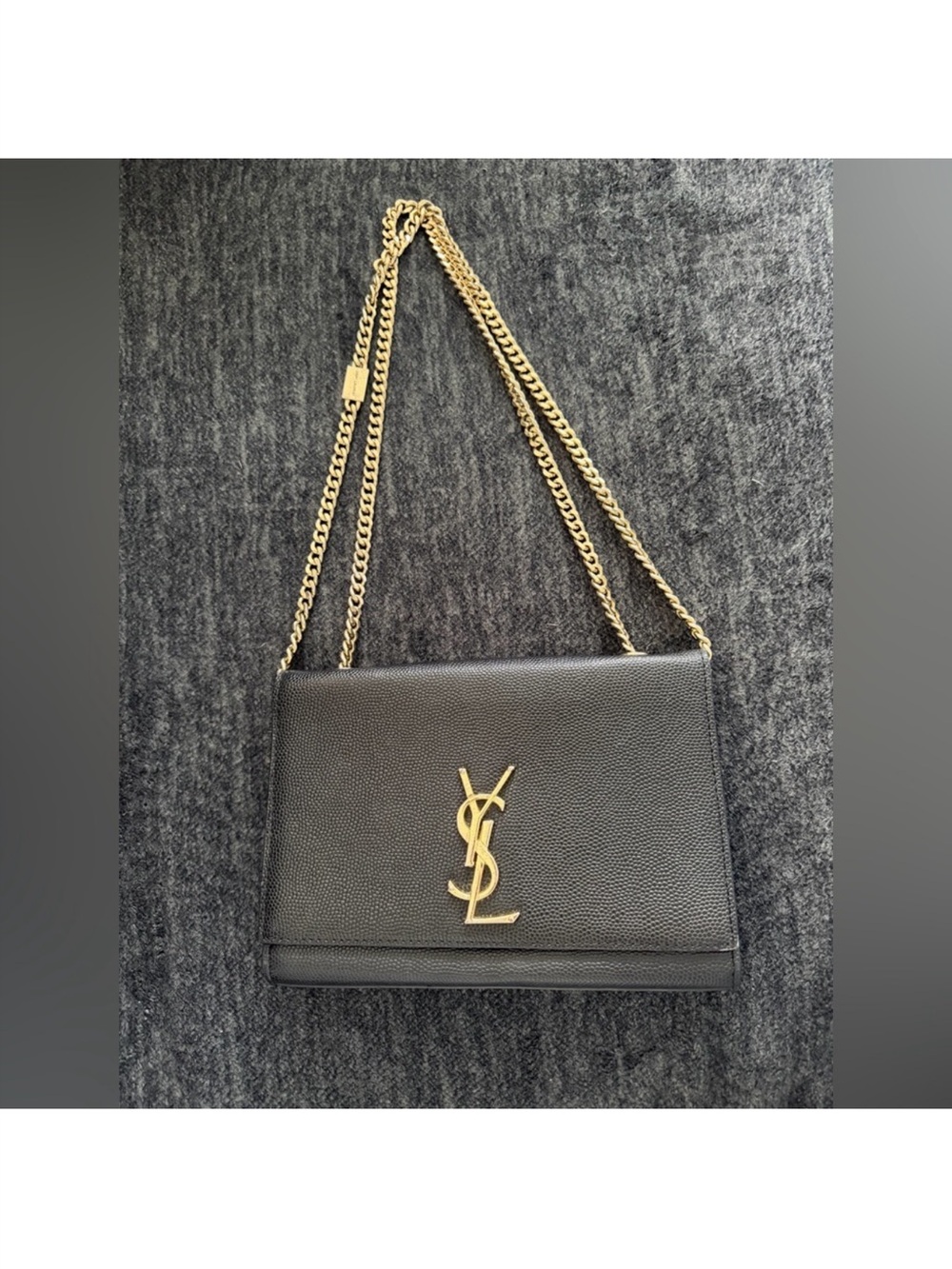 Saint Laurent Black Leather Shoulder Bag with Gold YSL Hardware